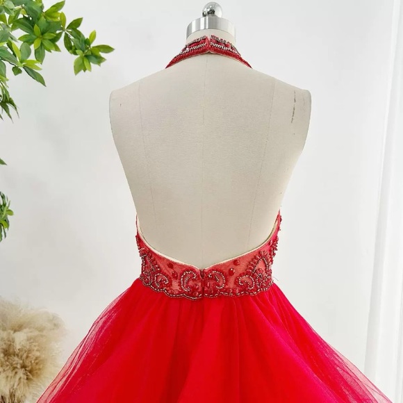 Mori Lee Halter Red mini Prom dress - Picture 5 of 11